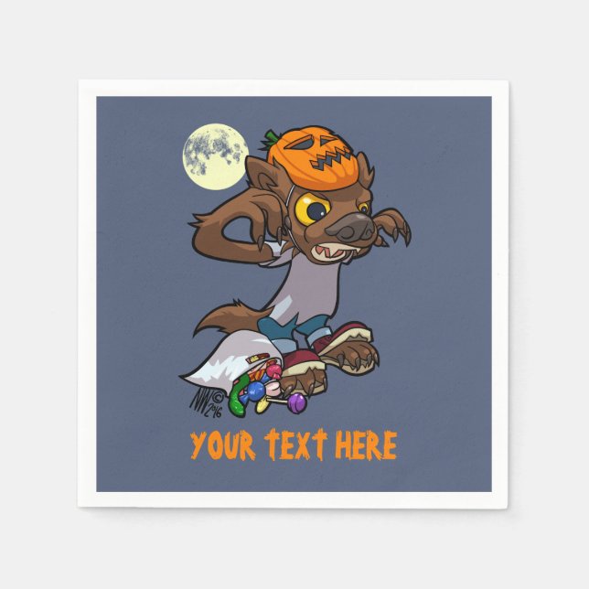 Little Werewolf Halloween Trick Or Treat Cartoon Napkins (Front)