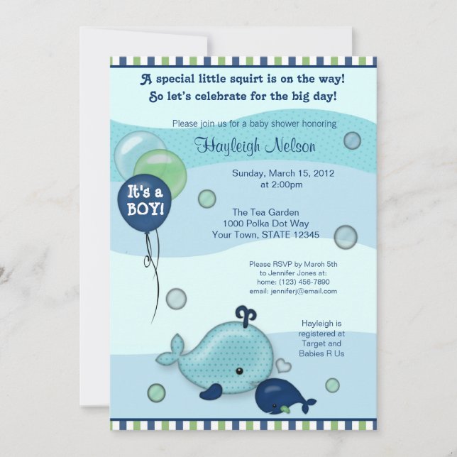 Little Whale Baby and Mommy kiss Baby Shower Invitation (Front)
