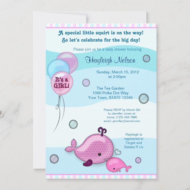 Little Whale Baby and Mommy kiss Baby Shower pink Invitation (Front)