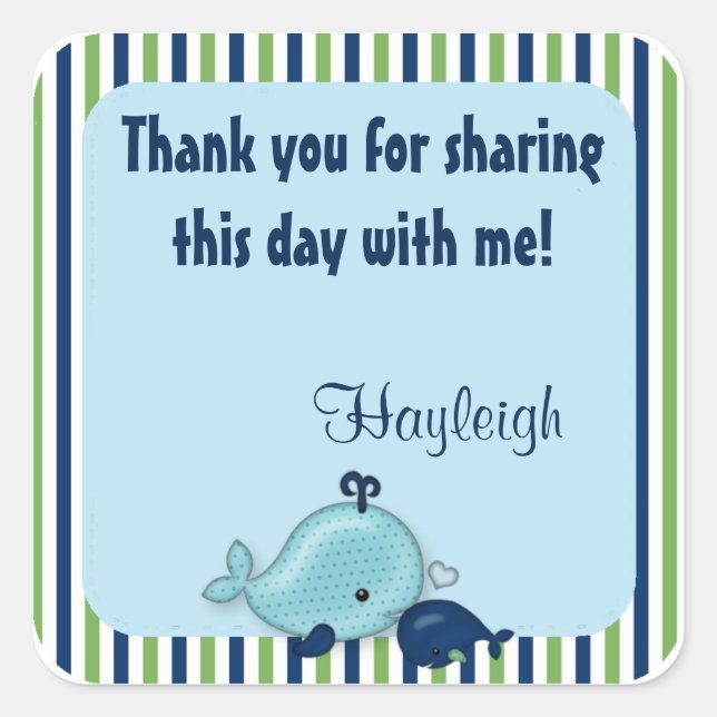 Little Whale Baby Mommy Kiss square sticker (Front)