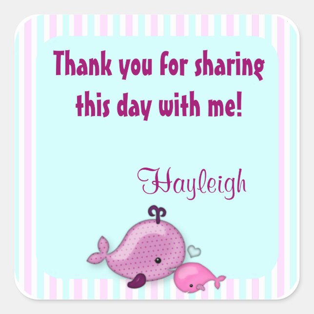 Little Whale Baby Mommy Kiss square sticker pink (Front)