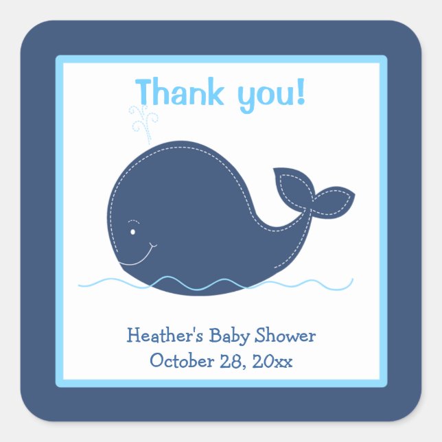 Little Whale Custom Favor Stickers Navy (Front)