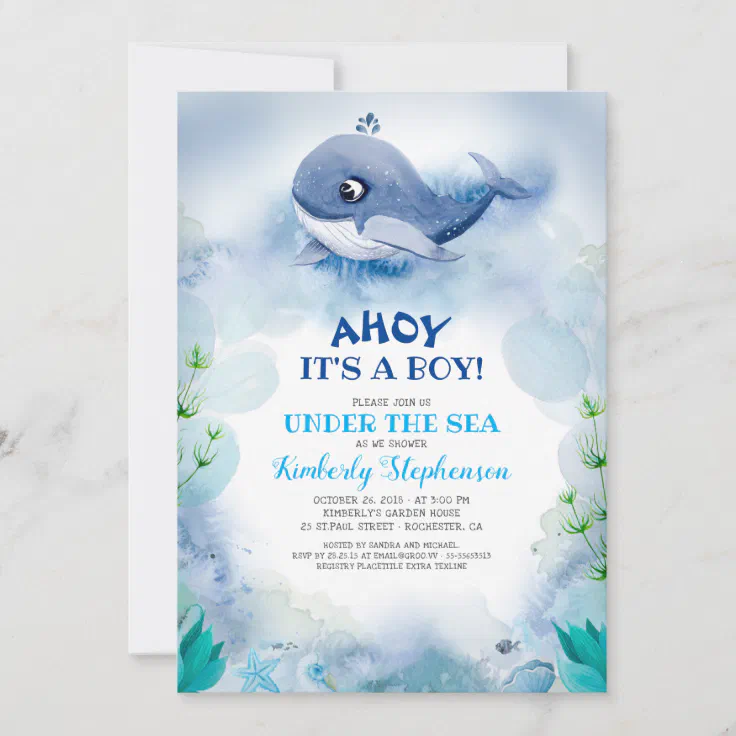 Little Whale Nautical Under The Sea Baby Shower Invitation Zazzle
