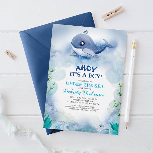 Little Whale Nautical Under the Sea Baby Shower Invitation