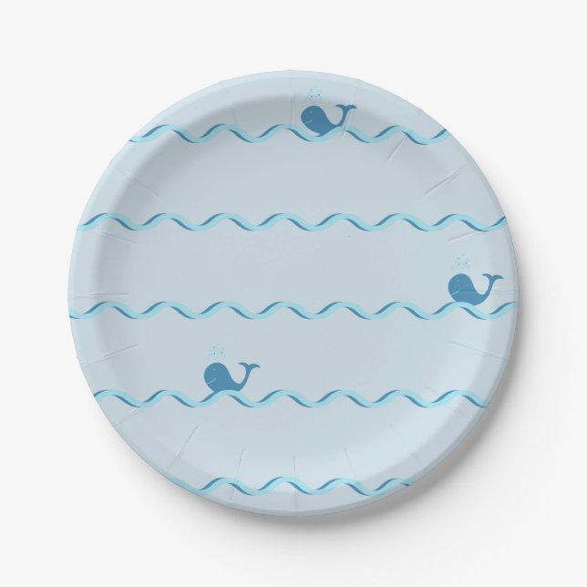 Little Whales and Waves Paper Plate (Front)