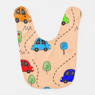 Little Wheels & Happy Roads Pattern Baby Bib