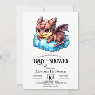 Little Whimsical Digital Dragon Baby Shower Invitation