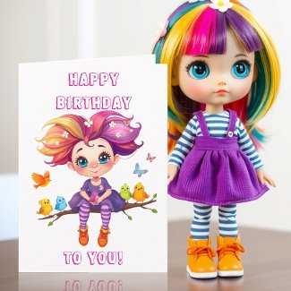 Little Whimsical Elf wth Butterflies and Birds