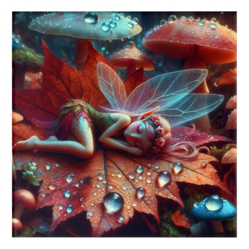 Little Whimsical Fairy Sleeping on a Leaf Acrylic Print