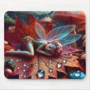 Little Whimsical Fairy Sleeping on a Leaf Mouse Pad