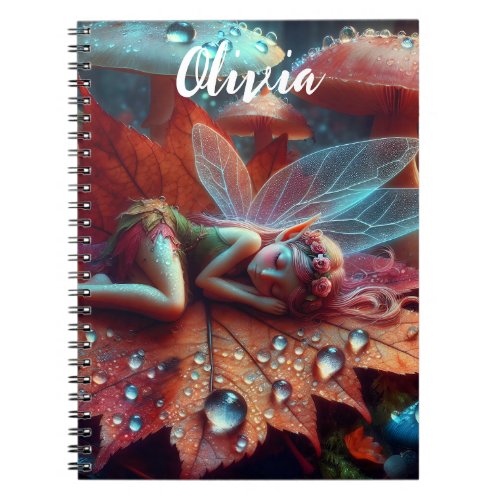 Little Whimsical Fairy Sleeping on a Leaf Notebook