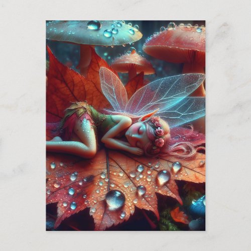 Little Whimsical Fairy Sleeping on a Leaf Postcard
