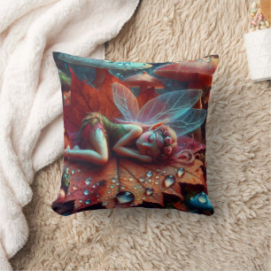 Little Whimsical Fairy Sleeping on a Leaf Throw Pillow