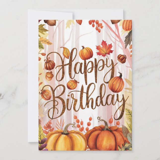 Little Whimsical Season Autumn Fall Happy Birthday Card (Front)
