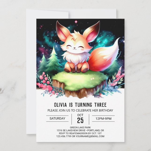  Little Whimsy Fox Birthday digital Invitation (Front)
