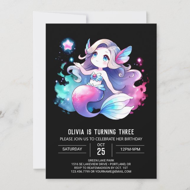 Little Whimsy Mermaid Birthday Invitation (Front)