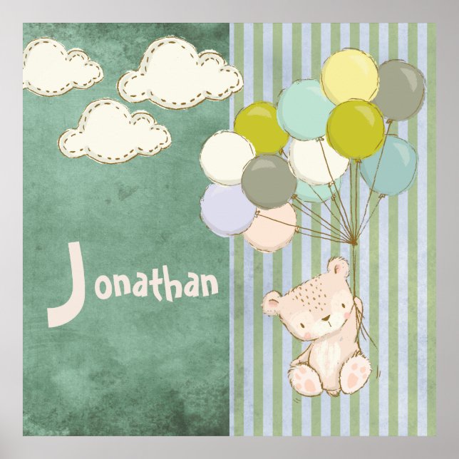 Little White Bear Balloons Boy Rustic Poster (Front)