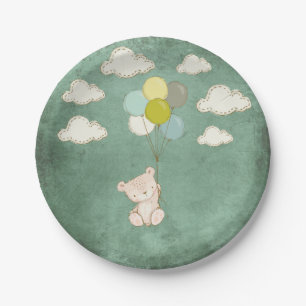 Little White Bear with Balloons and Clouds Paper Plates