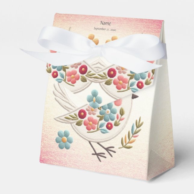 Little White Bird Floral Favor Box (Front Side)