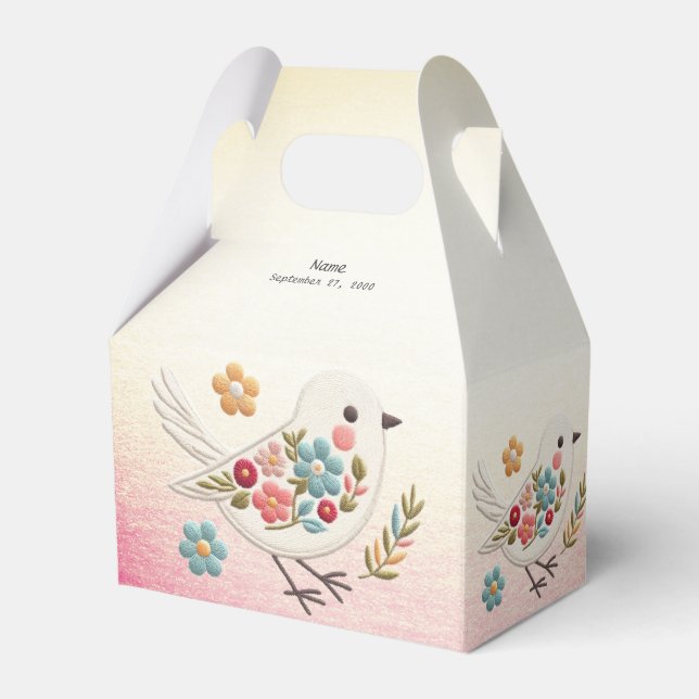 Little White Bird Floral Favor Box (Front Side)
