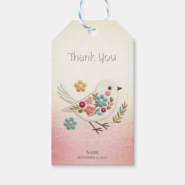 Little White Bird Floral Gift Tag (Front)