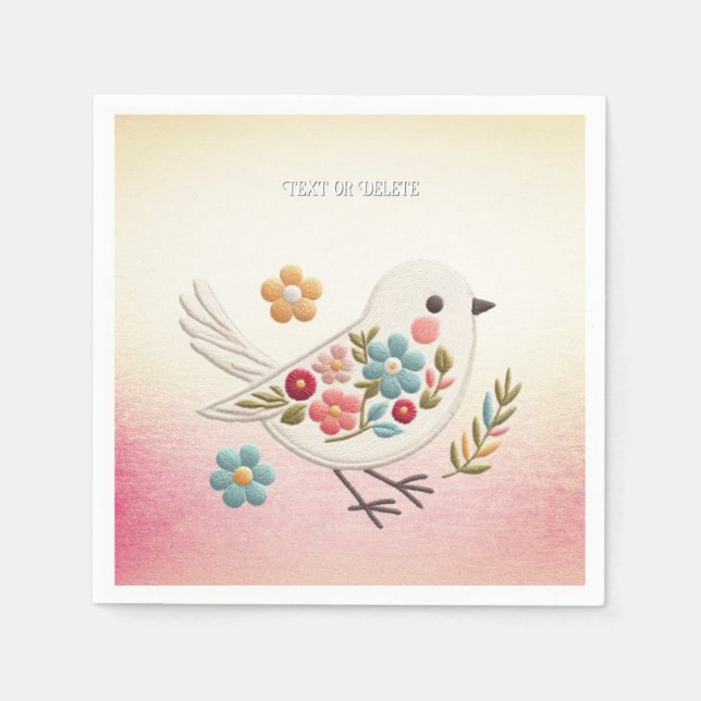 Little White Bird Floral Napkins (Front)