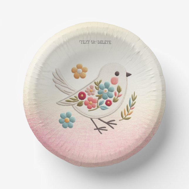 Little White Bird Floral Paper Bowl (Front)