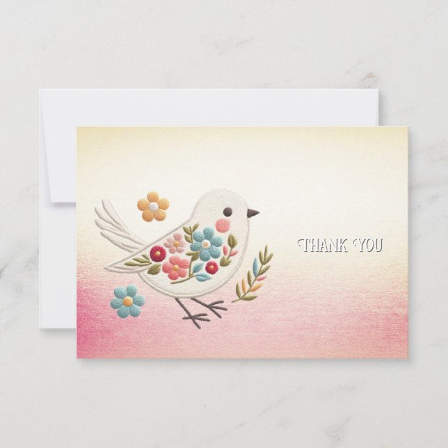 Little White Bird Floral Thank You Card (Front)