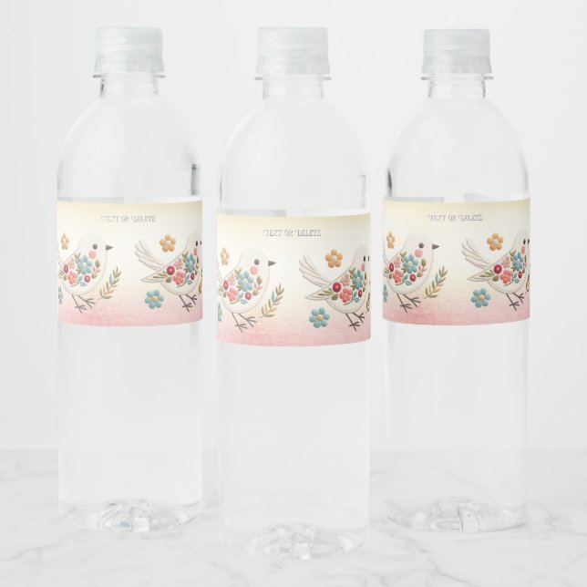 Little White Bird Floral Water Bottle Label (Bottles)
