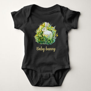 Little white bunny and flowers baby bodysuit