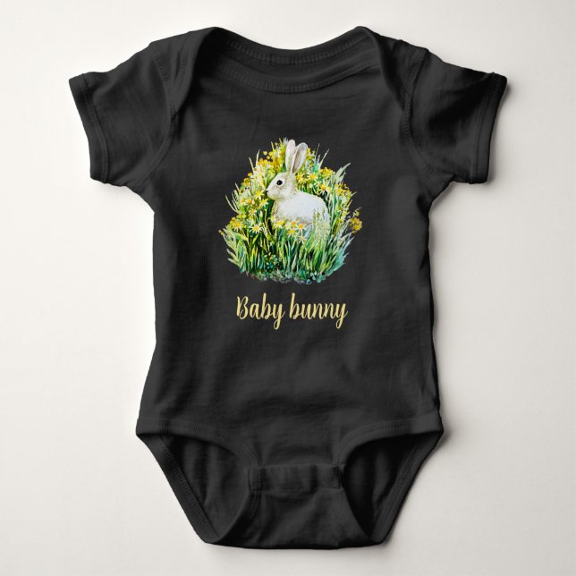 Little white bunny and flowers baby bodysuit (Front)