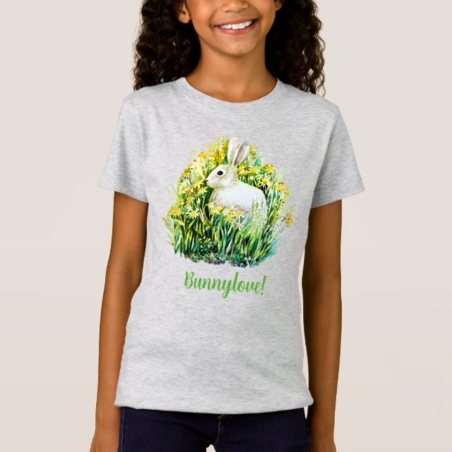 Little white bunny and flowers T-Shirt (Front)