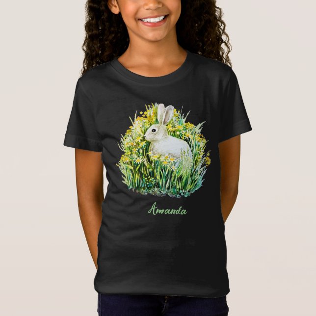 Little white bunny and flowers T-Shirt (Front)