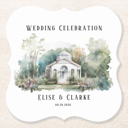 Little White Church Landscape Wedding Custom Paper Coaster