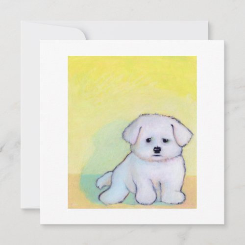 Little white dog art drawing cute Maltese puppy Announcement