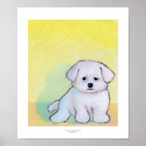 Little white dog art drawing cute Maltese puppy Poster