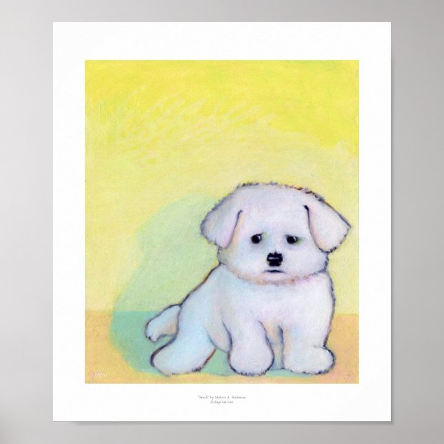 Little white dog art drawing cute Maltese puppy Poster (Front)