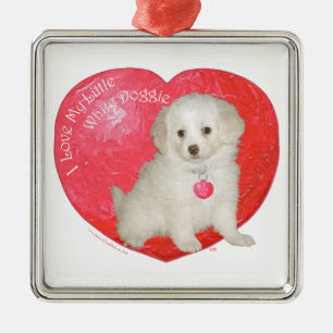 Little White Dog Rescue Valentine Metal Ornament