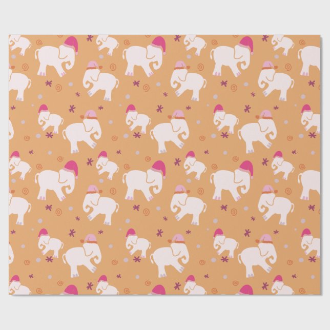 Little white elephant holiday party wrapping paper (Flat)