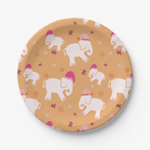 Little white elephant winter holiday  paper plates