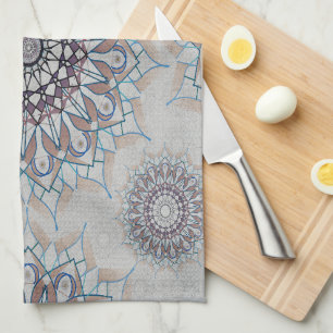 Little white floral fallen to the rural kitchen towel