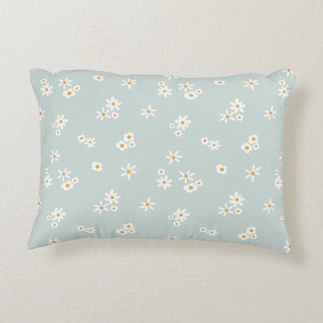Little White Flowers on blue - seamless pattern. Accent Pillow (Back)