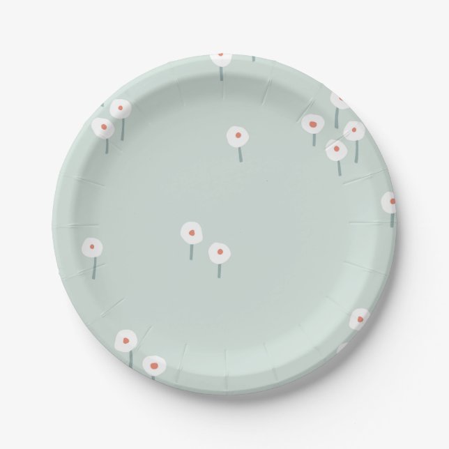 Little White Flowers Party Plates (Front)
