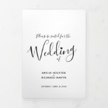 Little white heart script black white mono wedding Tri-Fold program<br><div class="desc">Simple script text and little white heart wedding program with your own two photos, love story, the order of ceremony, wedding party and thank you sections. Personalize this black and white mono wedding trifold program with your own wedding ceremony names and details. Other colors and matching wedding items available. ©...</div>