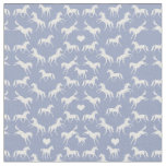 Little White Horses Blue Fabric
