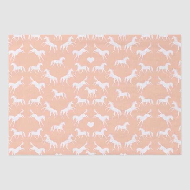 Little White Horses on Peach Wrapping Paper (Front)