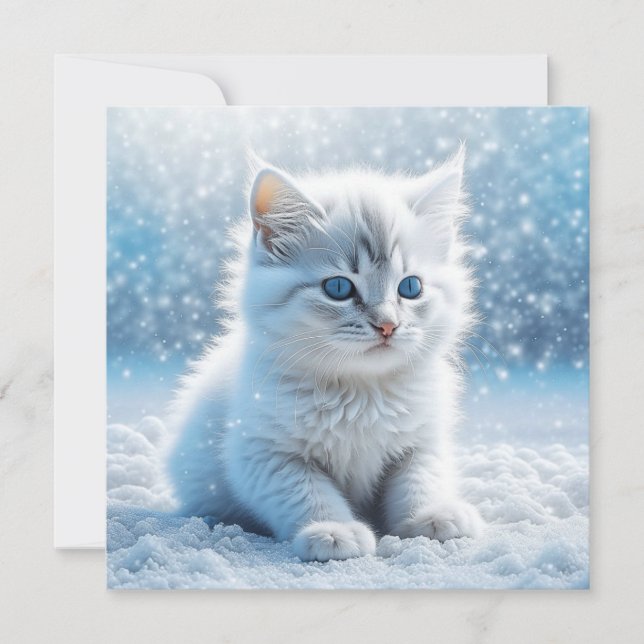 Little White Kitten in Snow Christmas (Front)