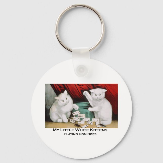 Little White Kittens Playing Dominoes Keychain (Front)