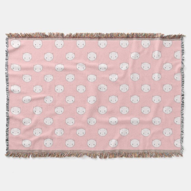 Little White Kitty Faces Throw Blanket (Front)