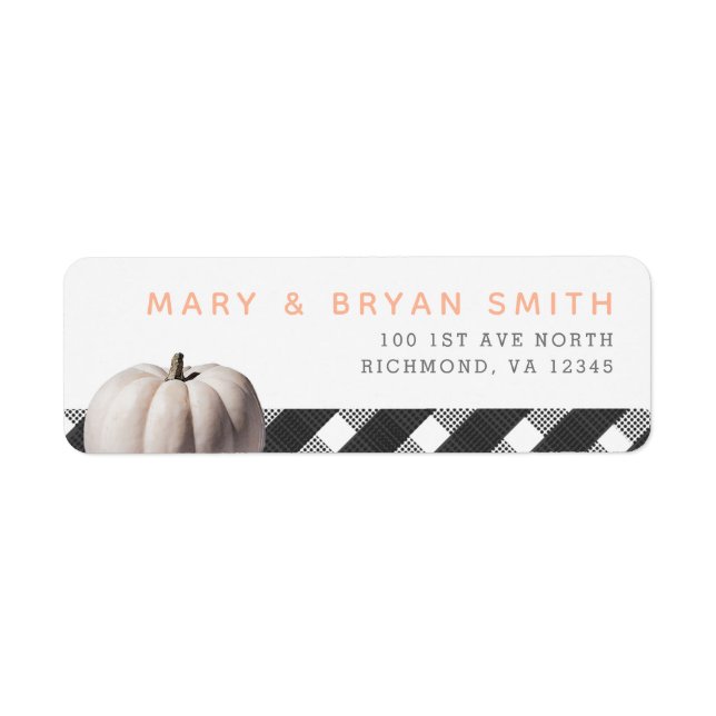 Little White Pumpkin and Buffalo Check Fall Theme Label (Front)
